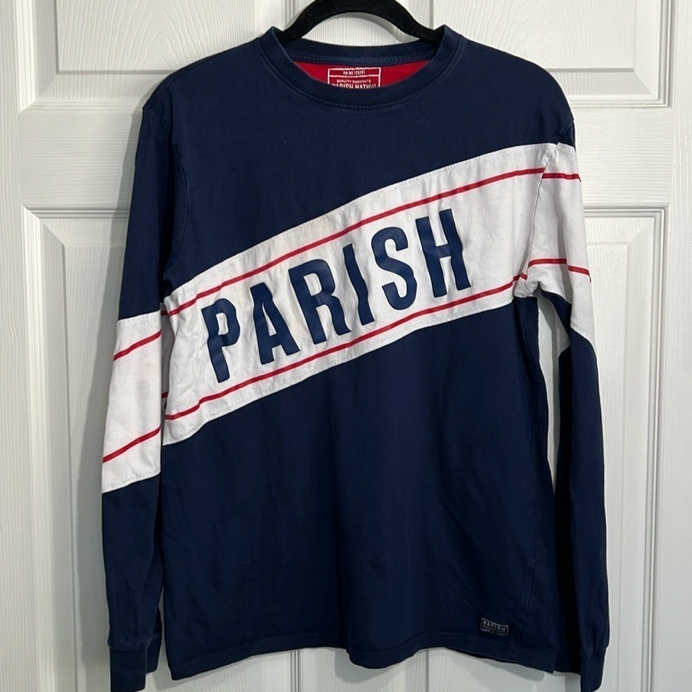Parish Supply Long Sleeve Crewneck Shirt Blue Red White Streetwear Boys